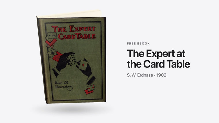 Cover of The Expert at the Card Table by S. W. Erdnase, 1902, showing two hands dealing playing cards