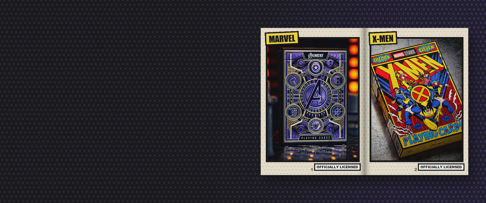 Licensed playing cards flipping like comic book pages